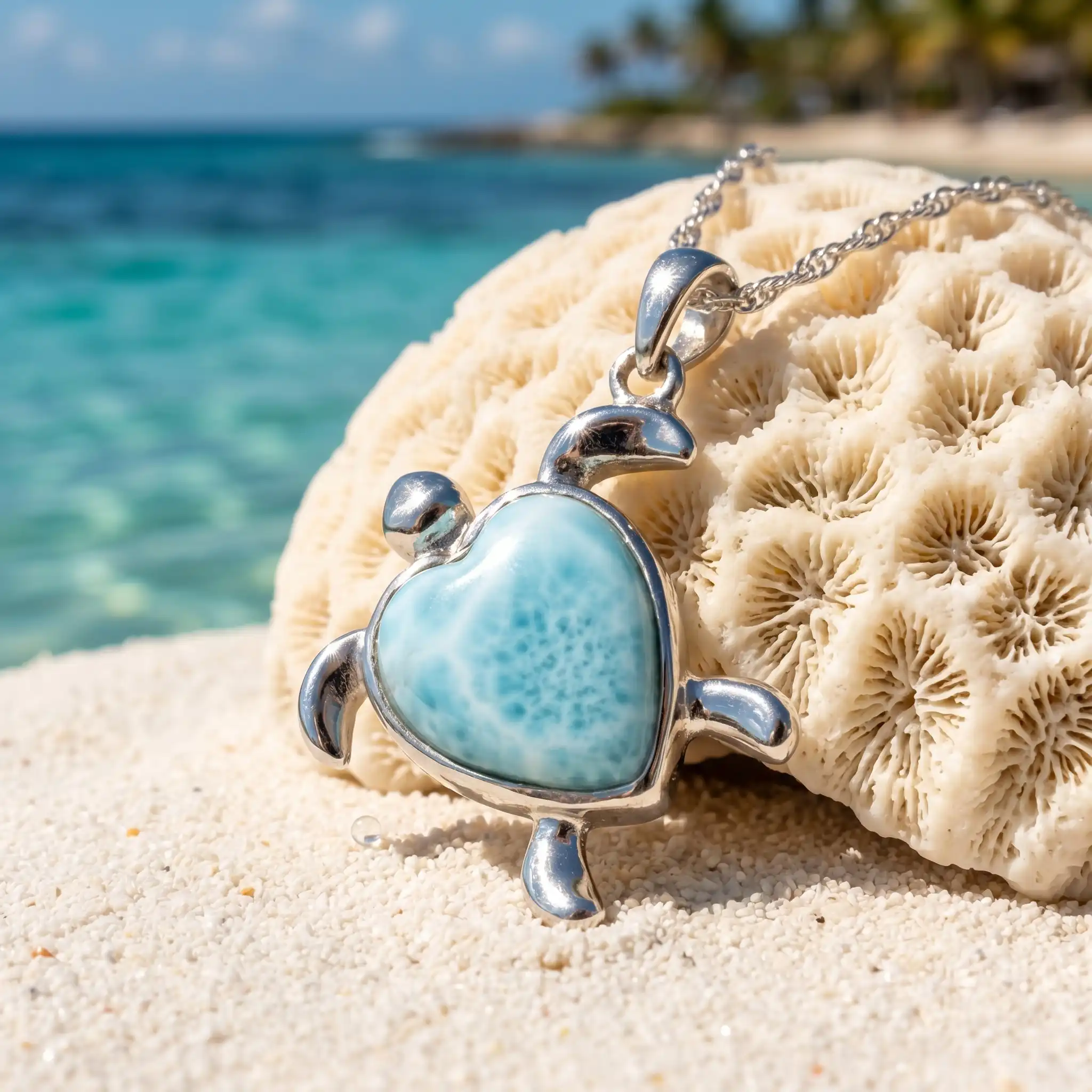 Turtle Heart Necklace silver larimar