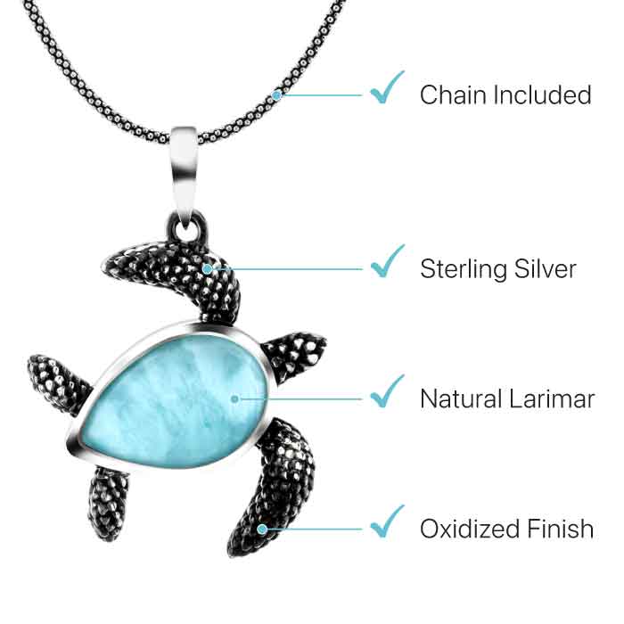 Turtle Pendant sterling silver Marahlago Larimar Jewelry | Honu 