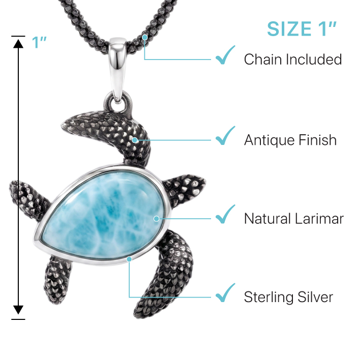 Turtle Pendant sterling silver Marahlago Larimar Jewelry | Honu 