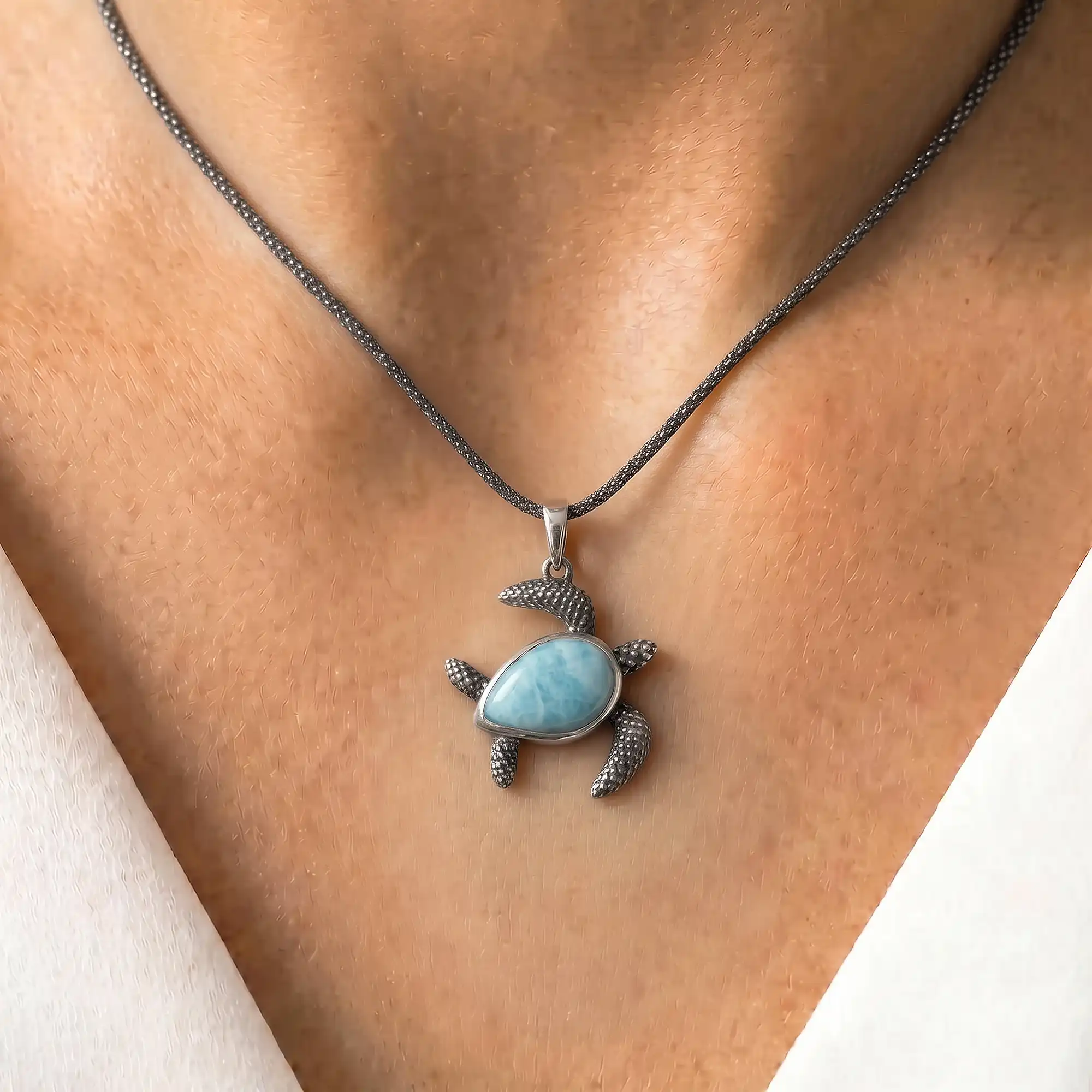 Turtle Pendant sterling silver Marahlago Larimar Jewelry | Honu 