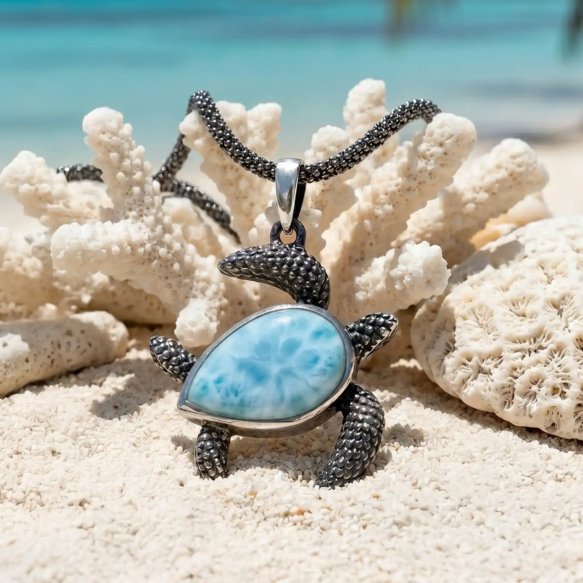 Turtle Pendant sterling silver Marahlago Larimar Jewelry | Honu 