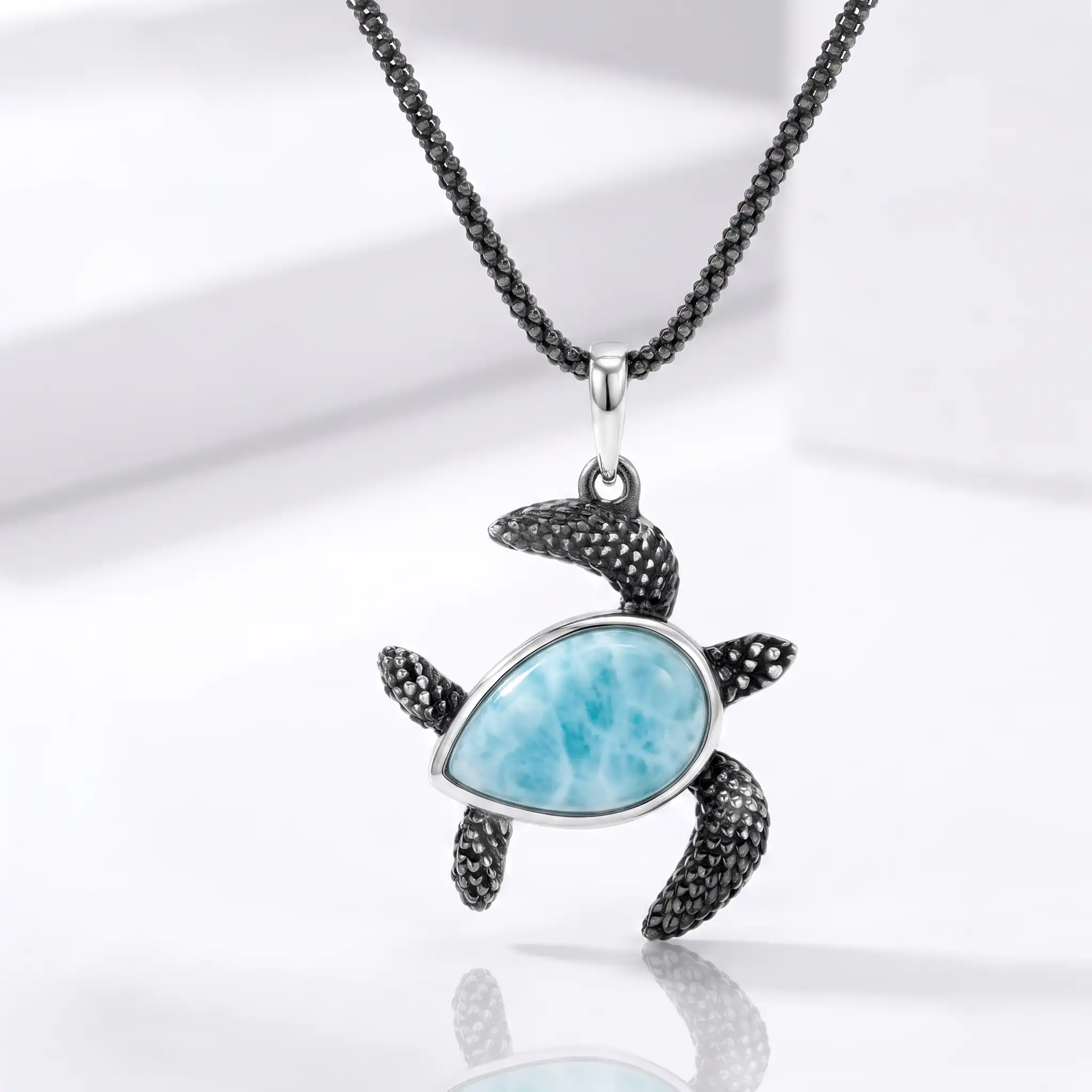 Turtle Pendant sterling silver Marahlago Larimar Jewelry | Honu 