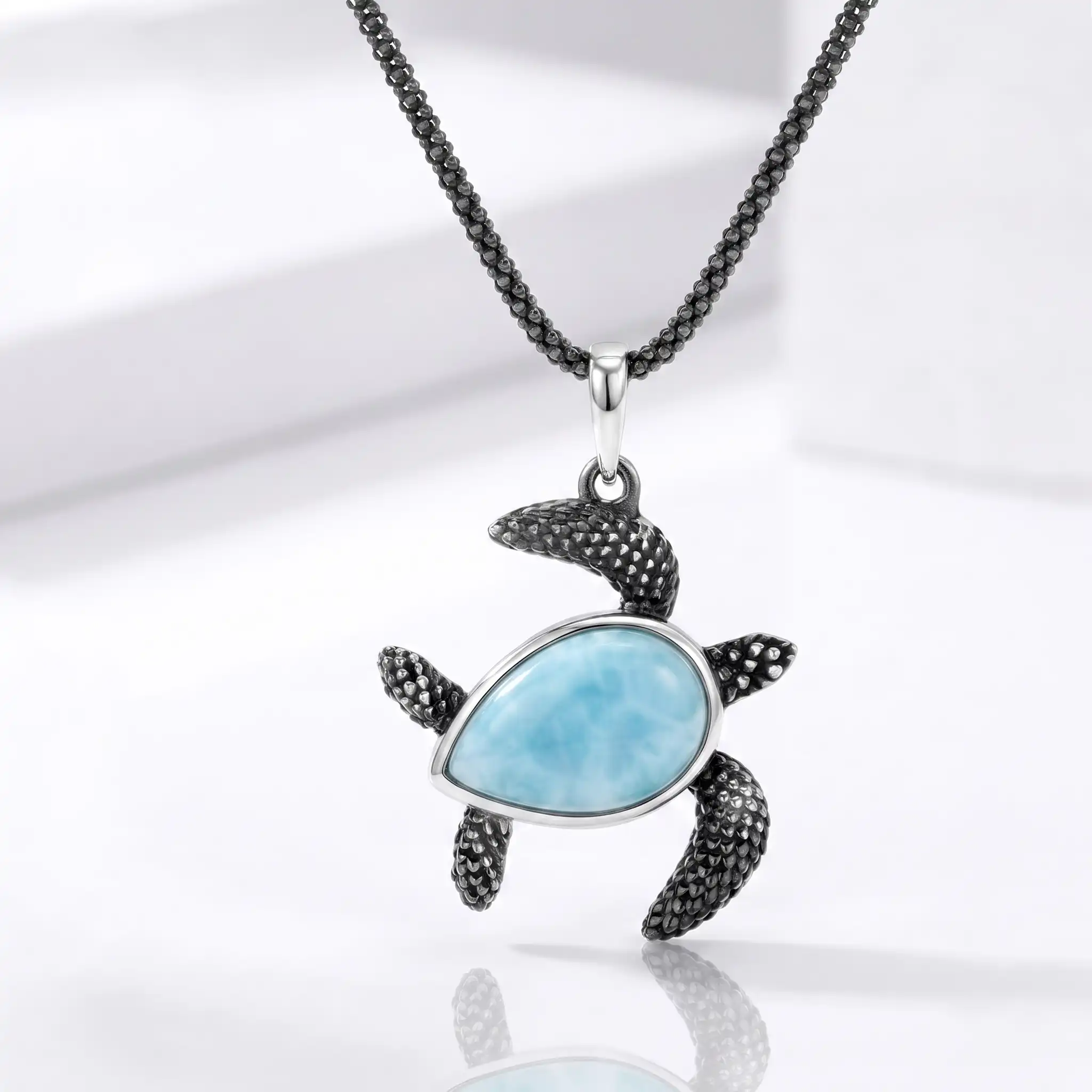 Turtle Pendant sterling silver Marahlago Larimar Jewelry | Honu 
