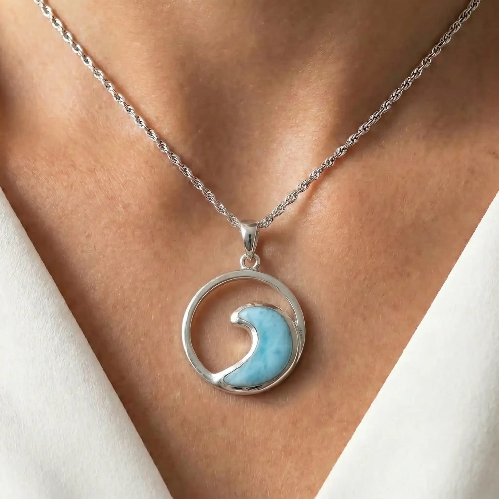 Wave Necklace in sterling silver with larimar