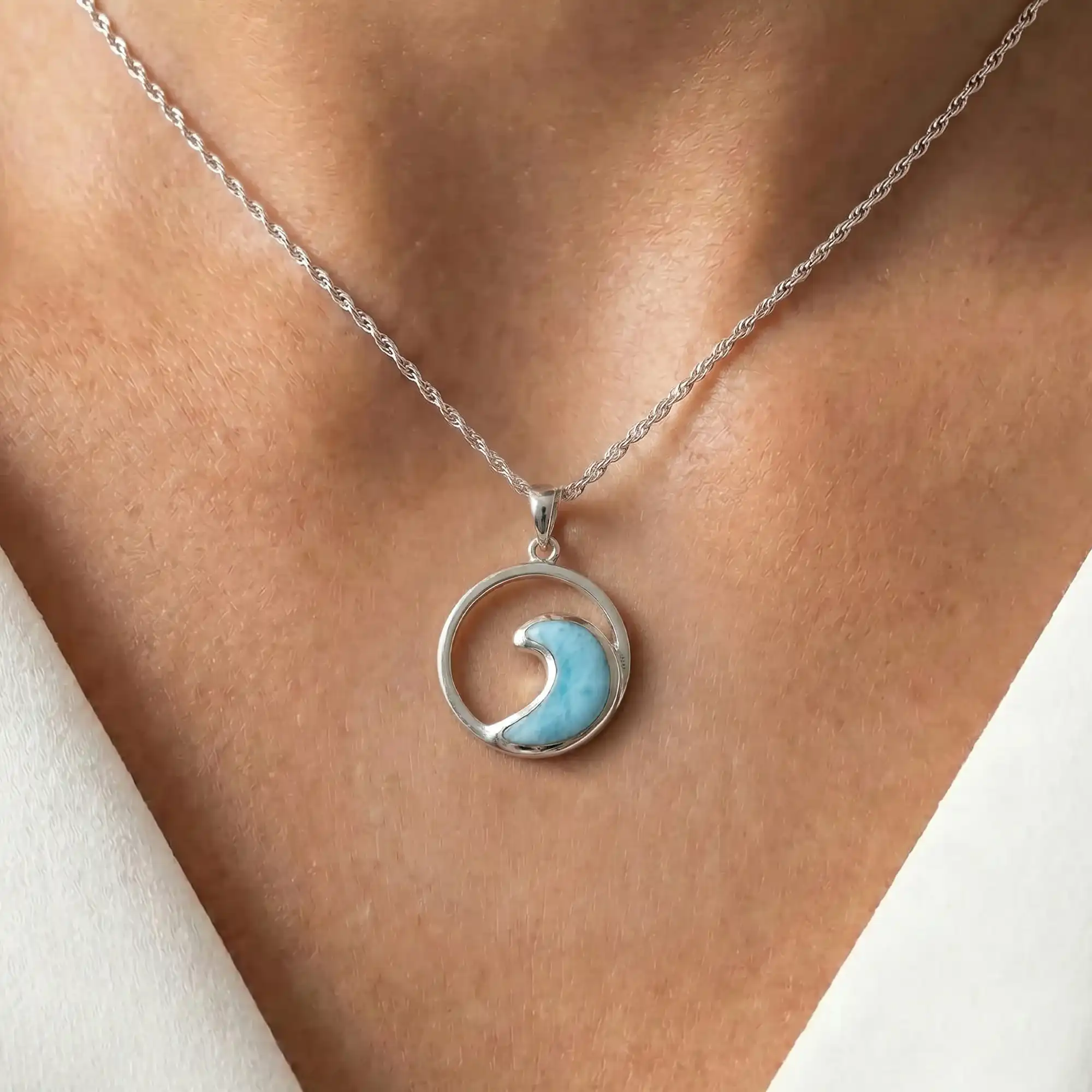 Wave Necklace in sterling silver with larimar