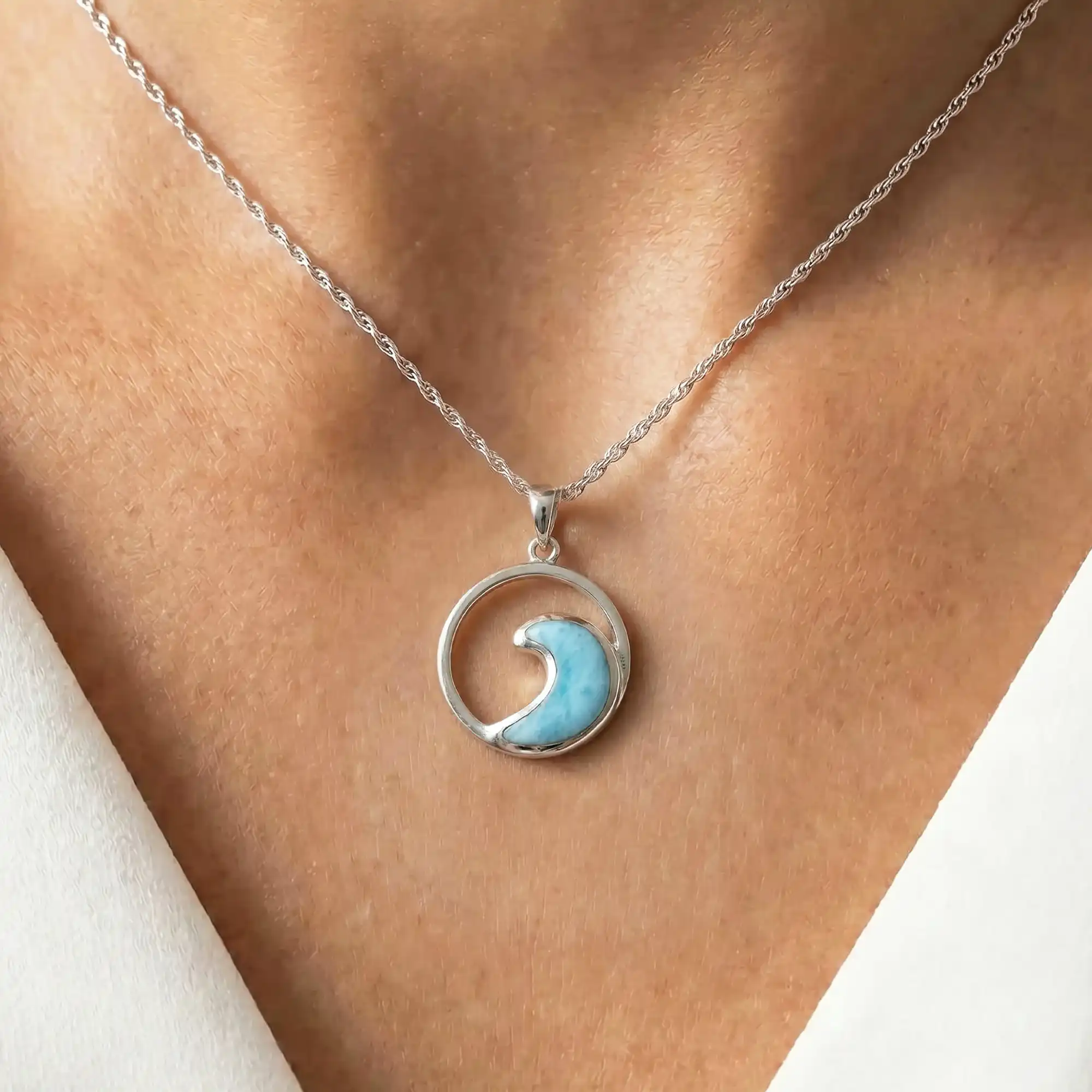 Wave Necklace in sterling silver with larimar