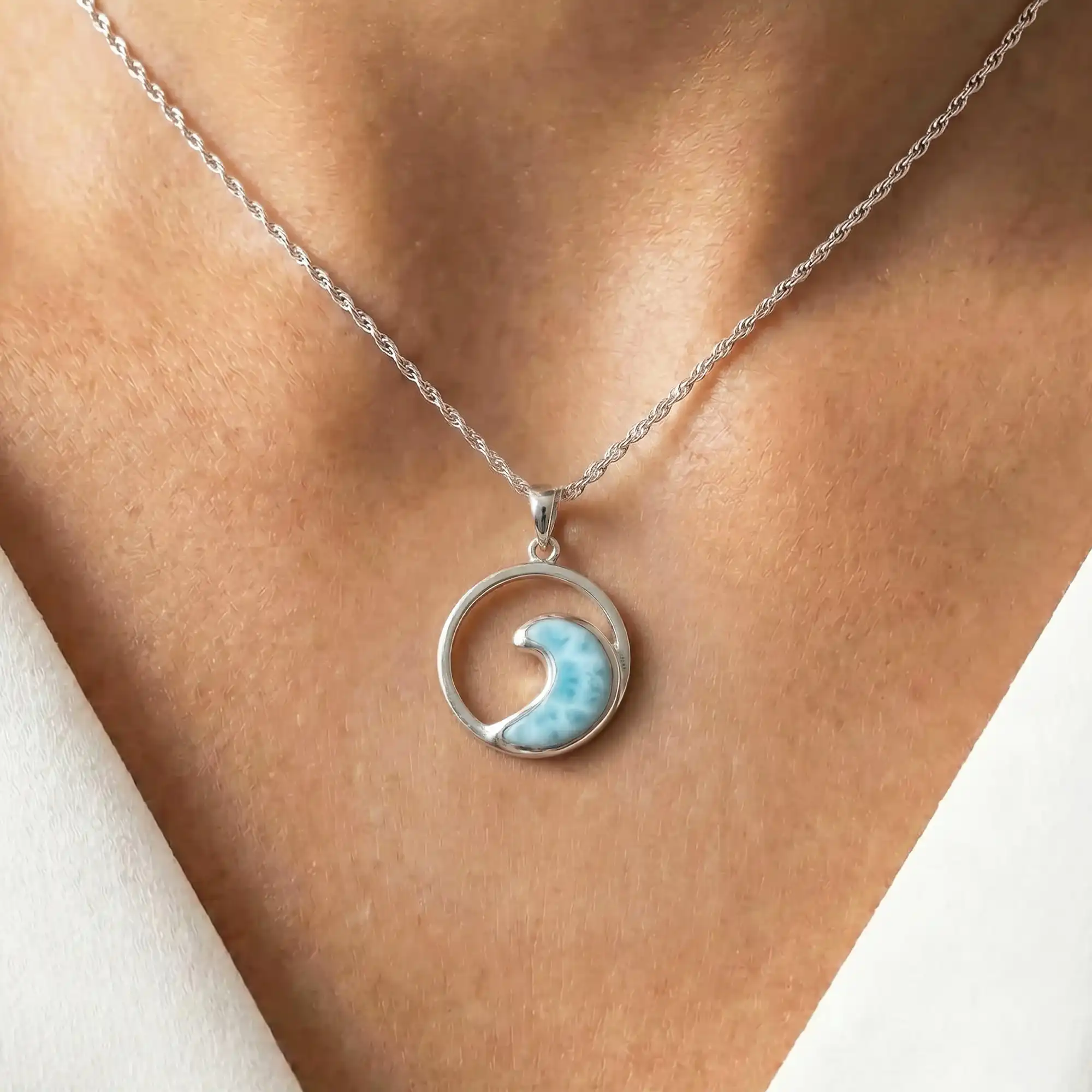 Wave Necklace in sterling silver with larimar