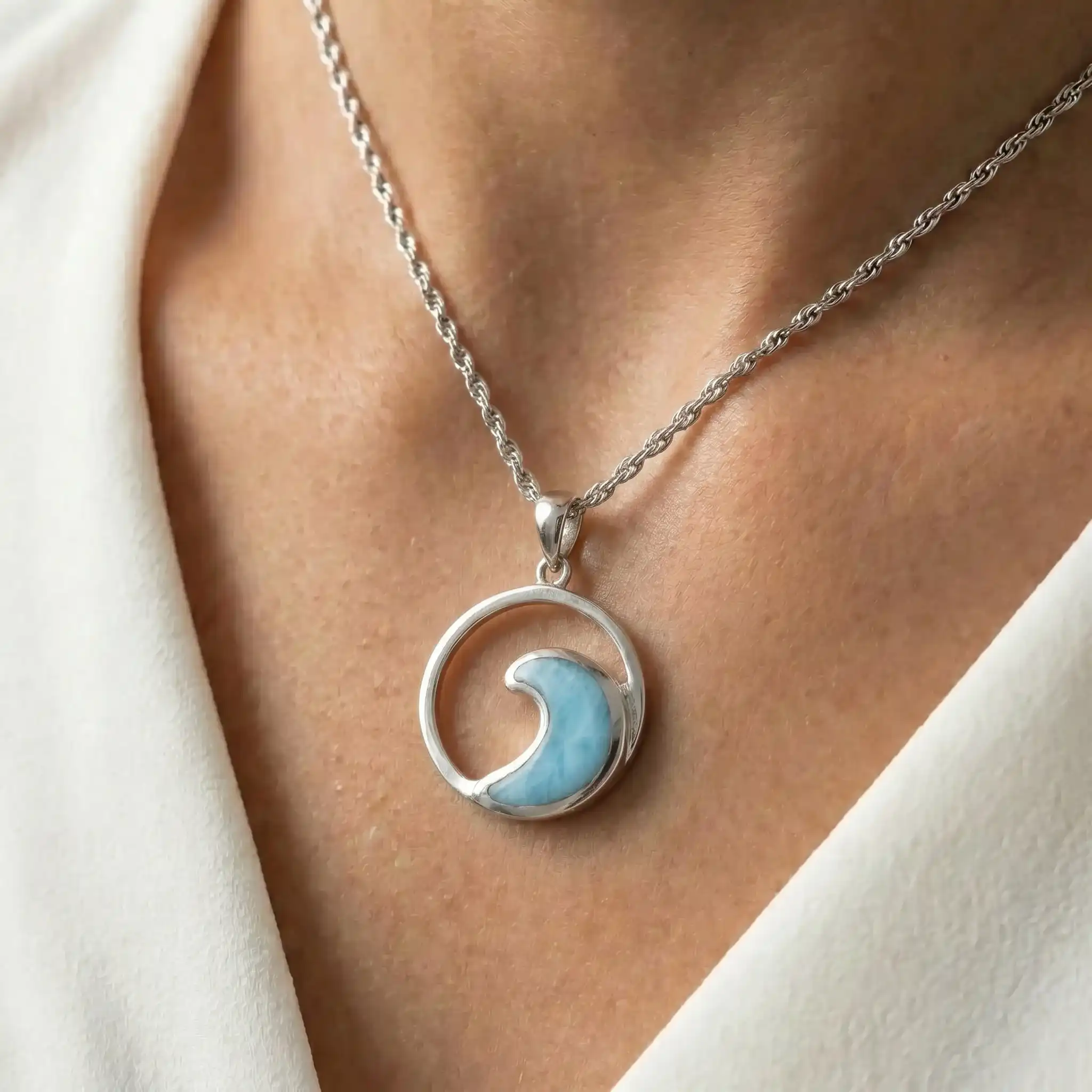 Wave Necklace in sterling silver with larimar