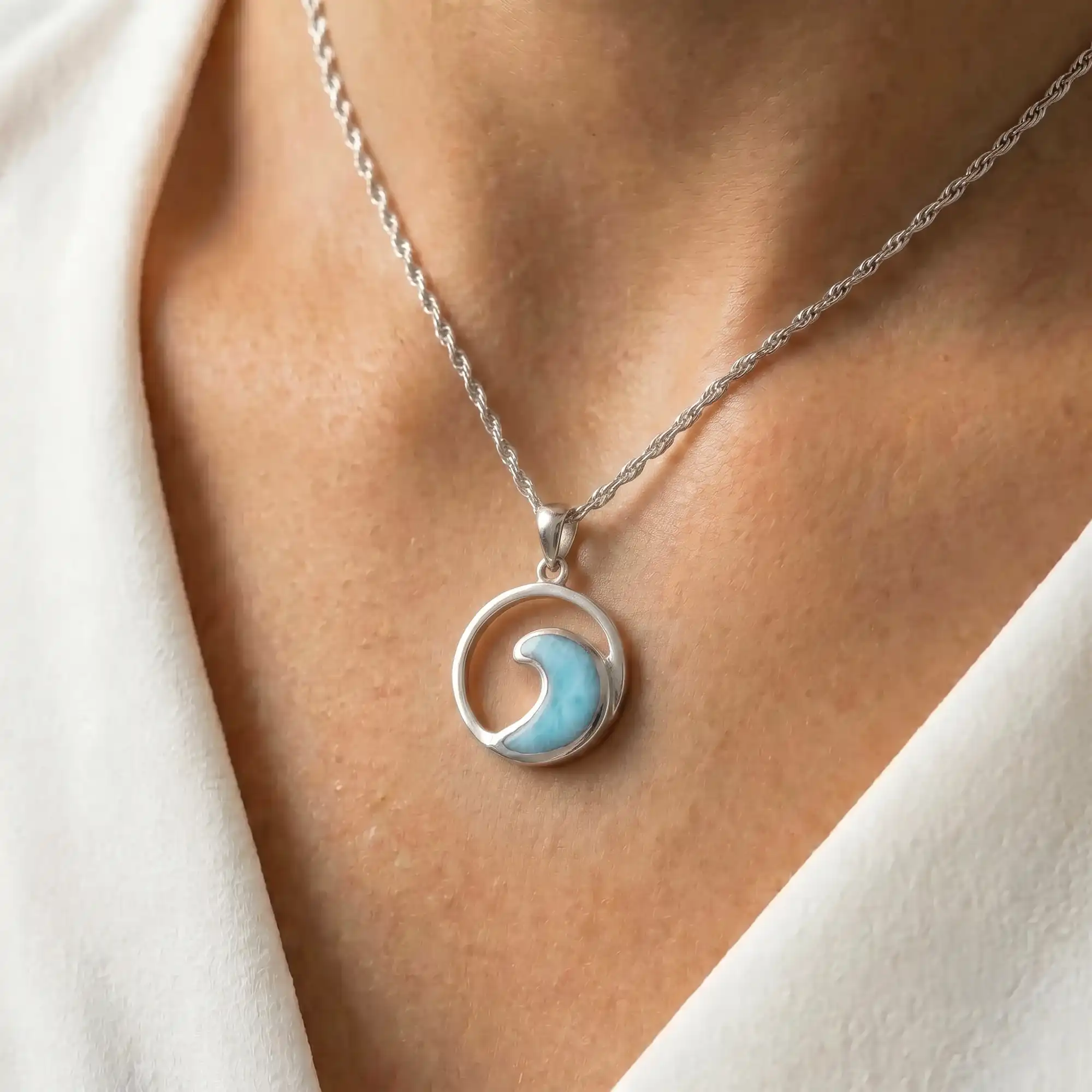 Wave Necklace in sterling silver with larimar