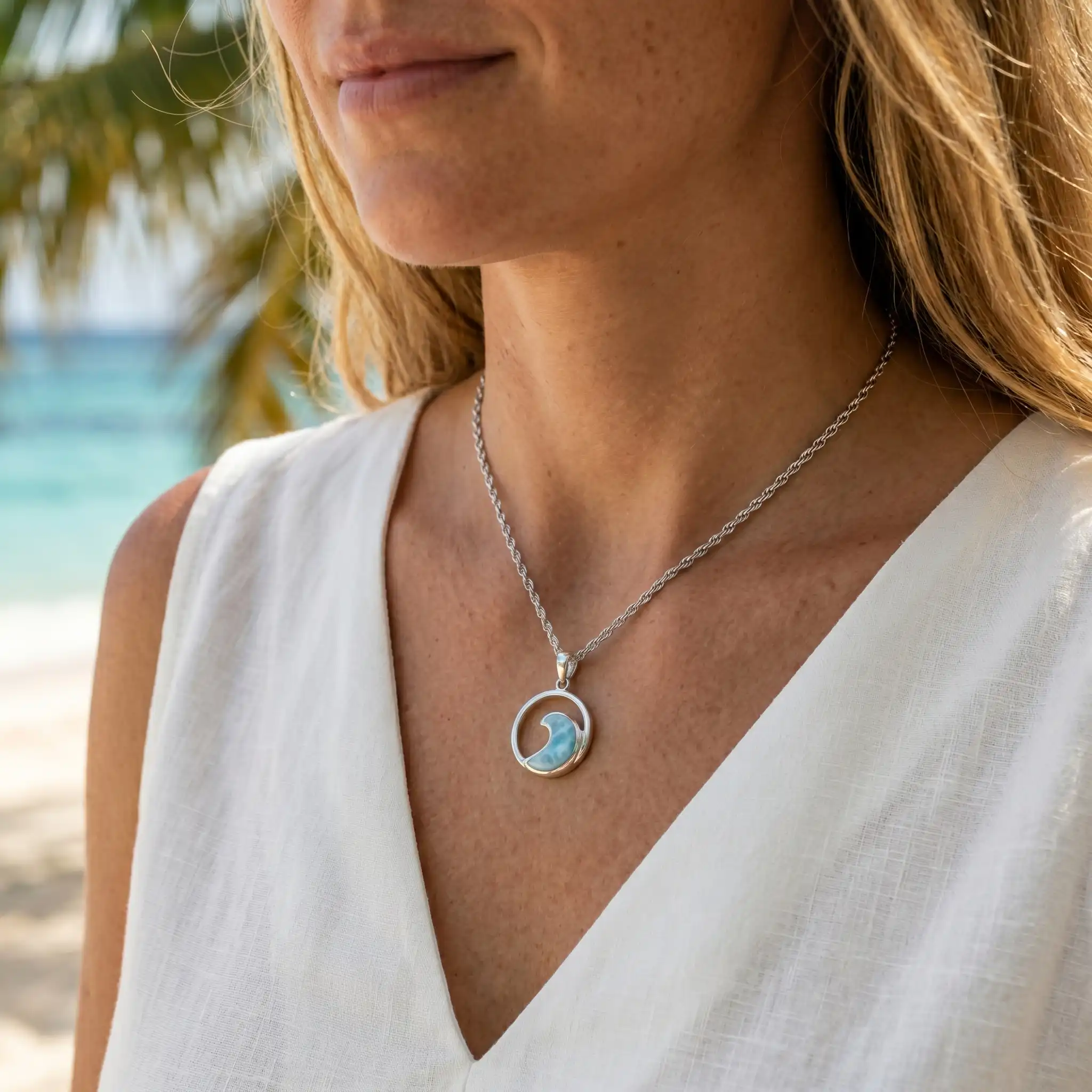 Wave Necklace in sterling silver with larimar