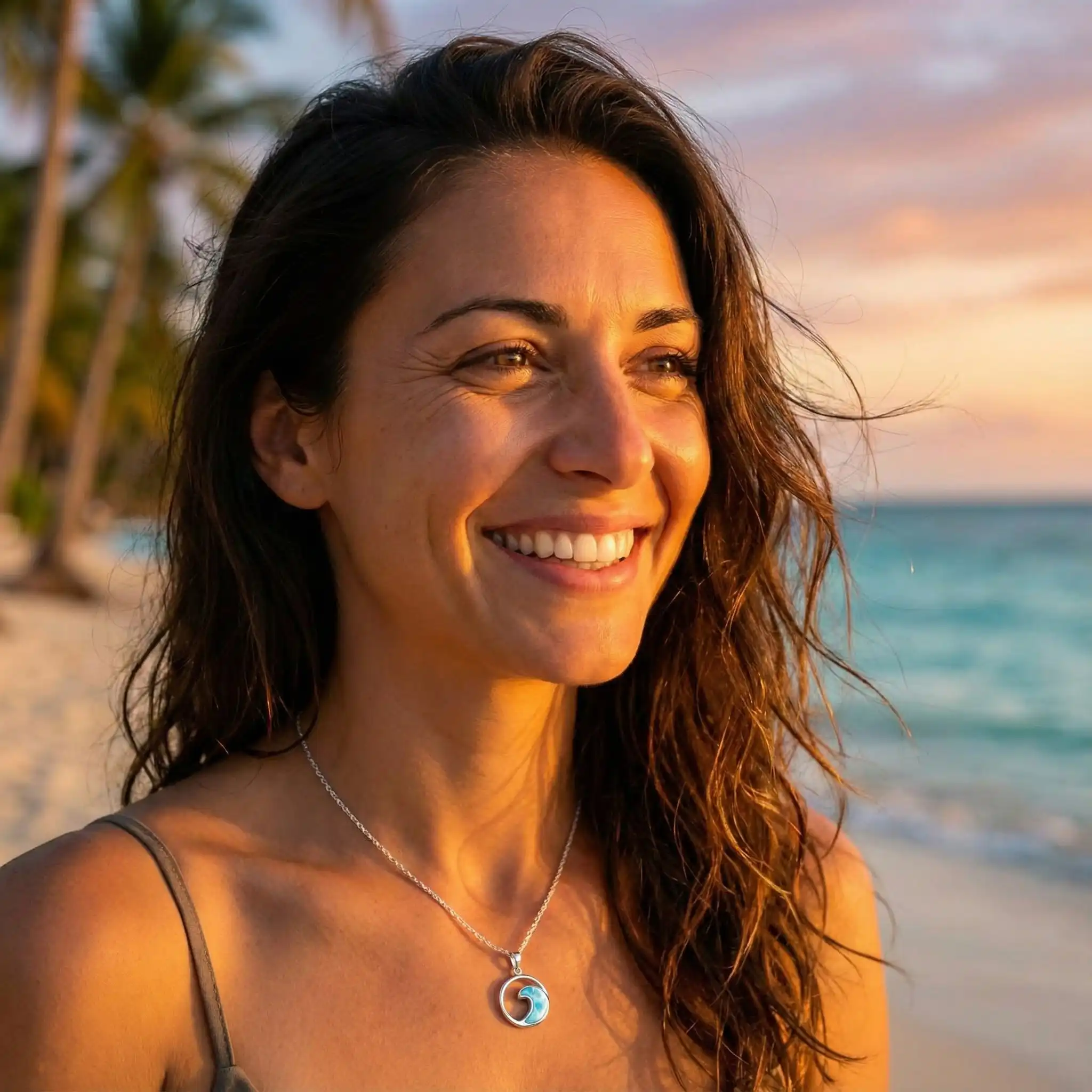 Wave Necklace in sterling silver with larimar