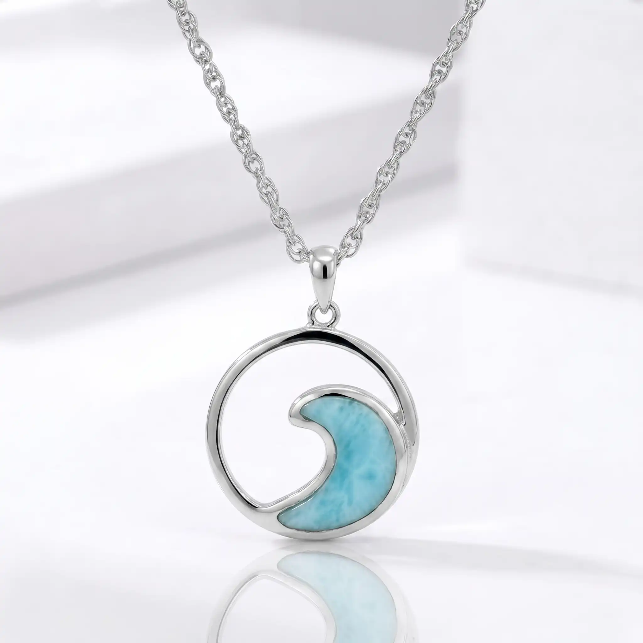 Wave Necklace in sterling silver with larimar