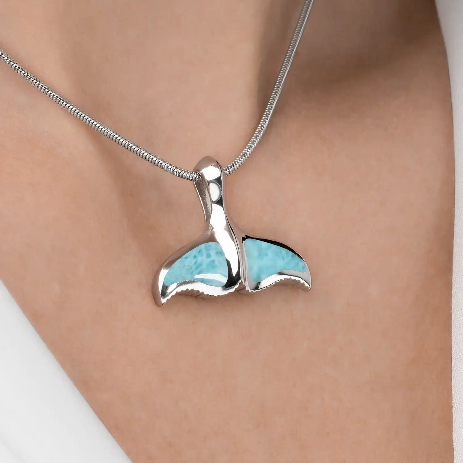 Whale Tail Necklace in sterling silver by Marahlago Larimar