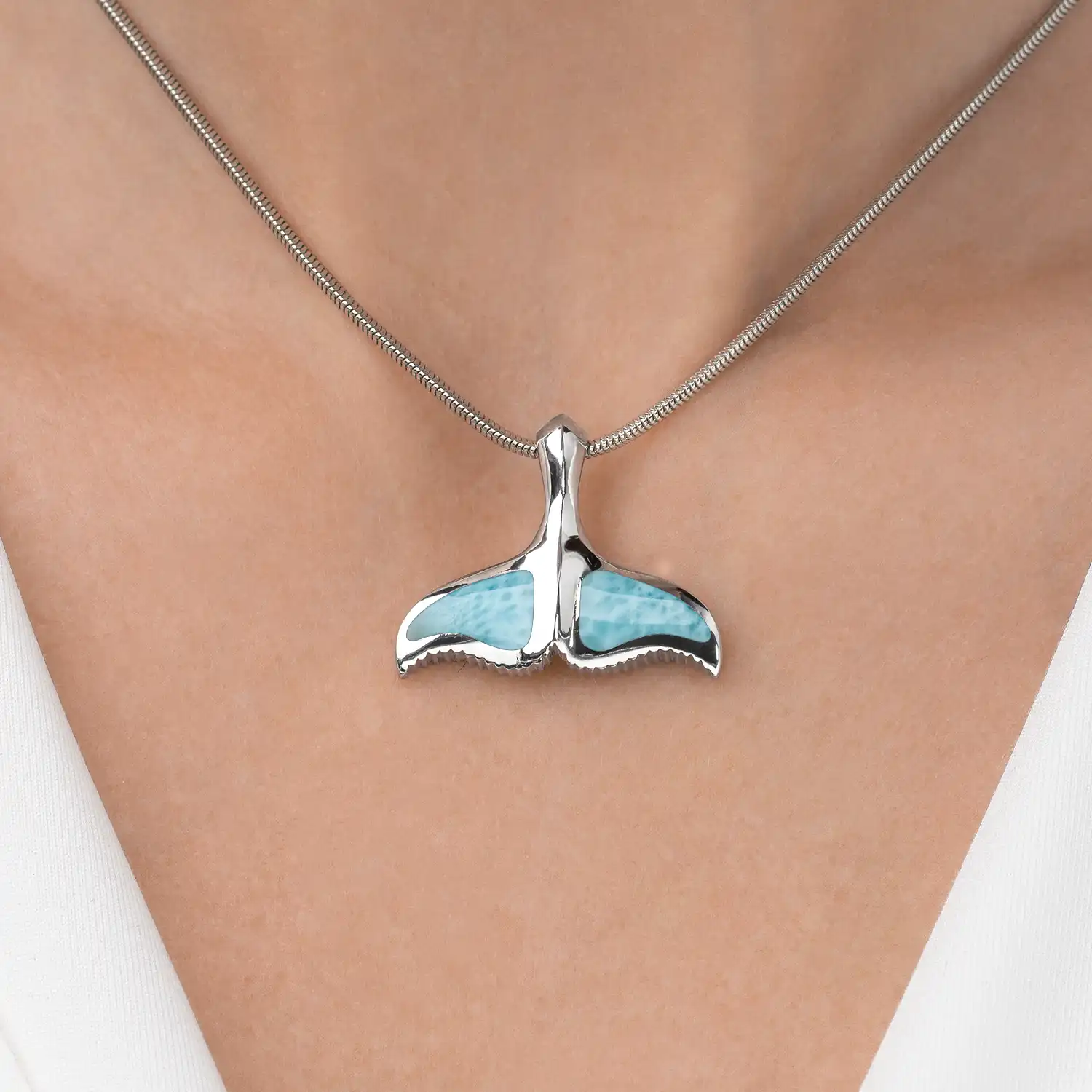 Whale Tail Necklace in sterling silver by Marahlago Larimar