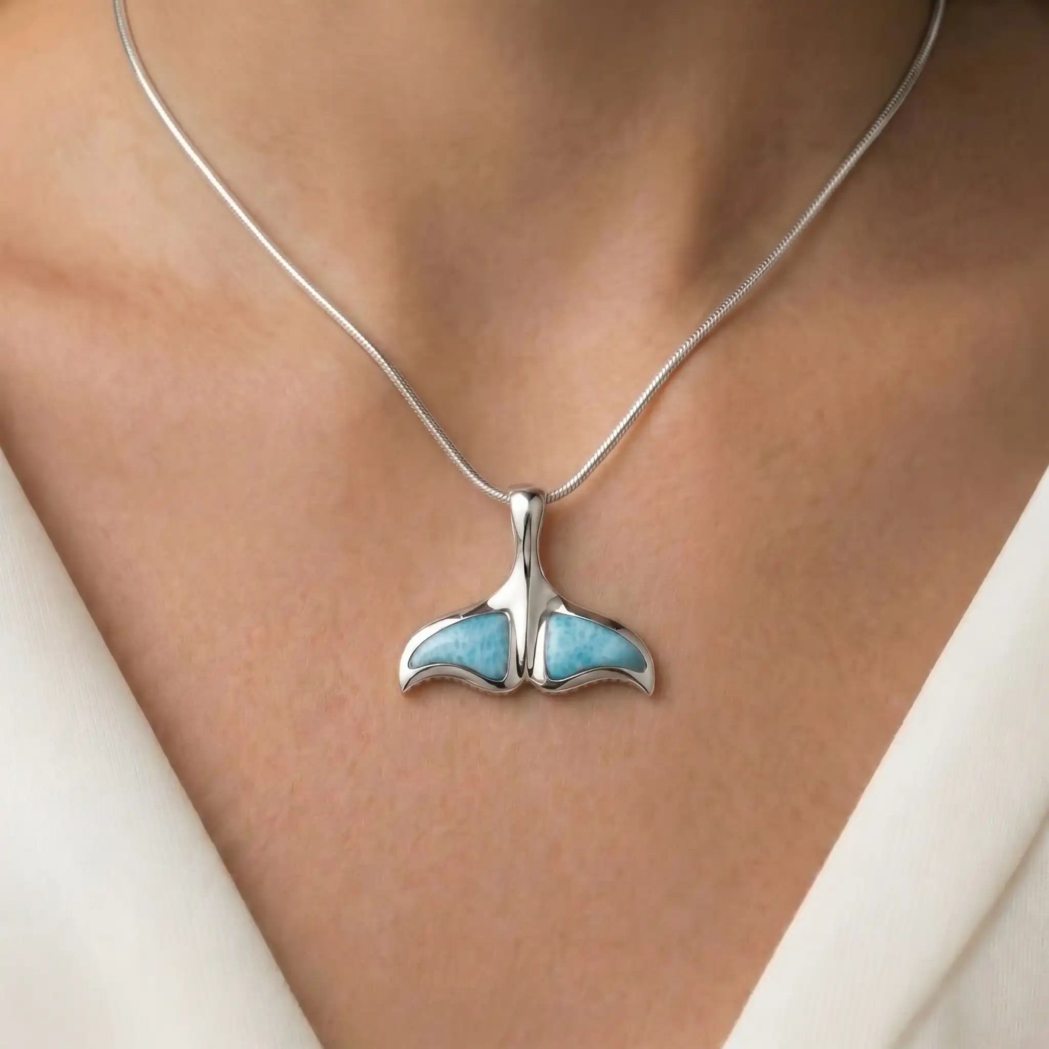 Whale Tail Necklace in sterling silver by Marahlago Larimar