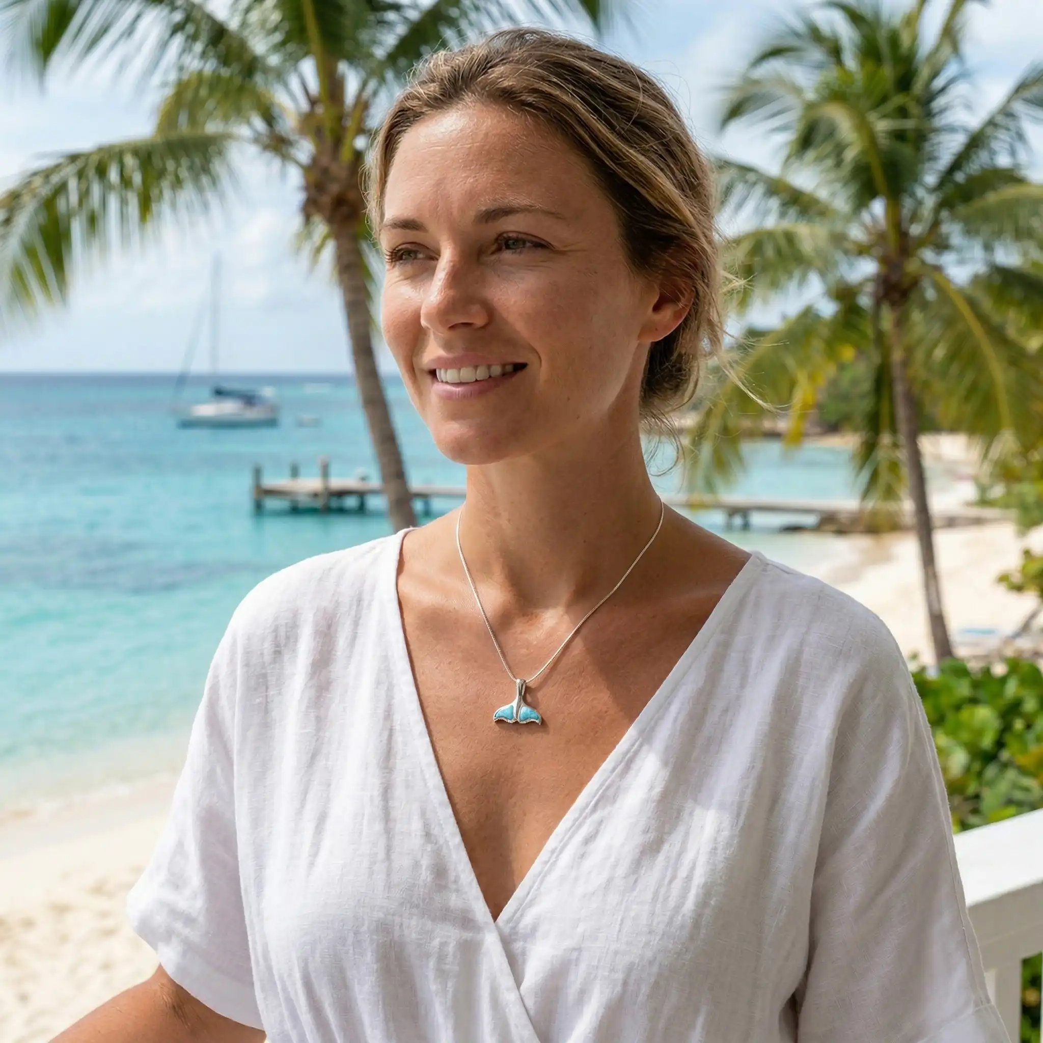 Whale Tail Necklace in sterling silver by Marahlago Larimar