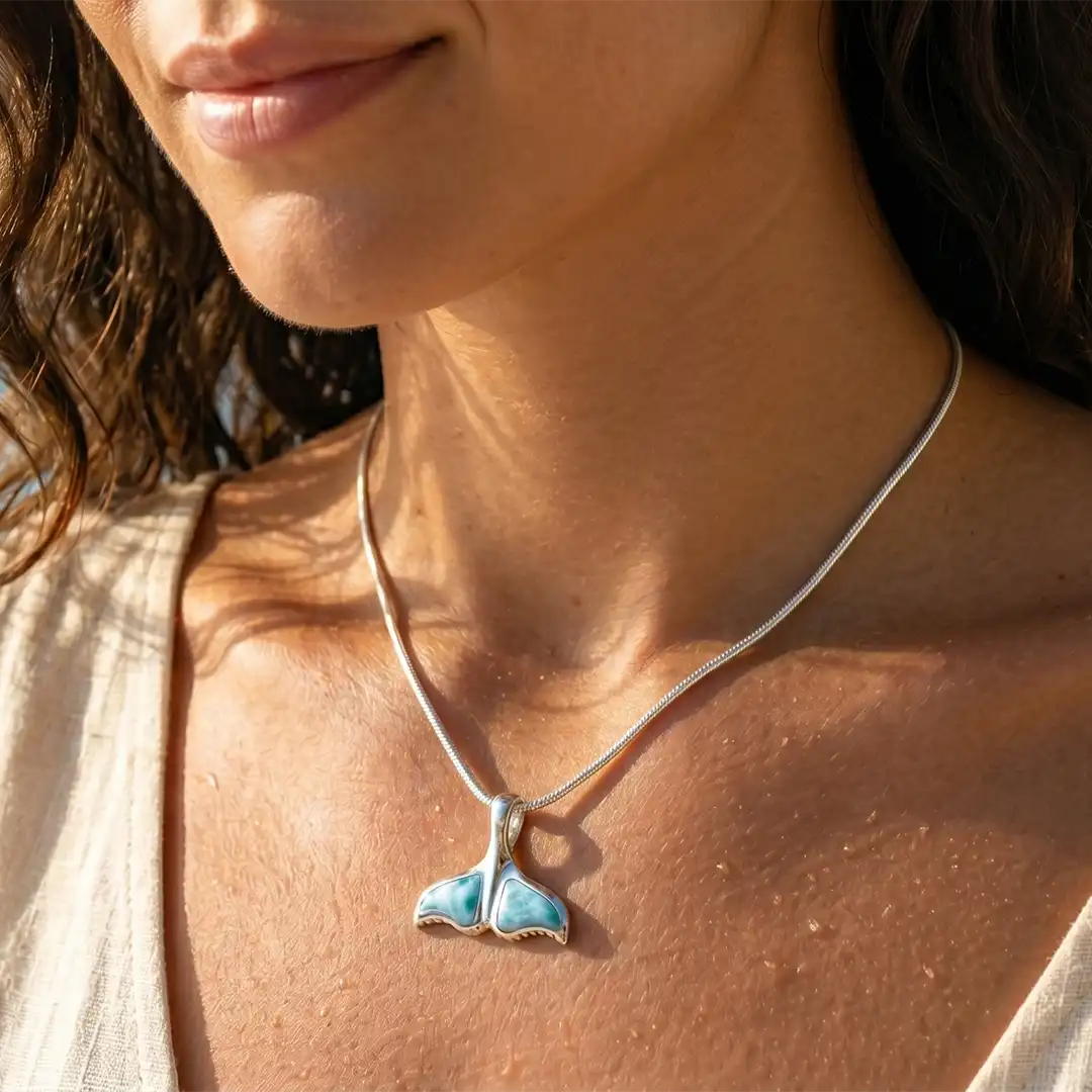 Whale Tail Necklace in sterling silver by Marahlago Larimar
