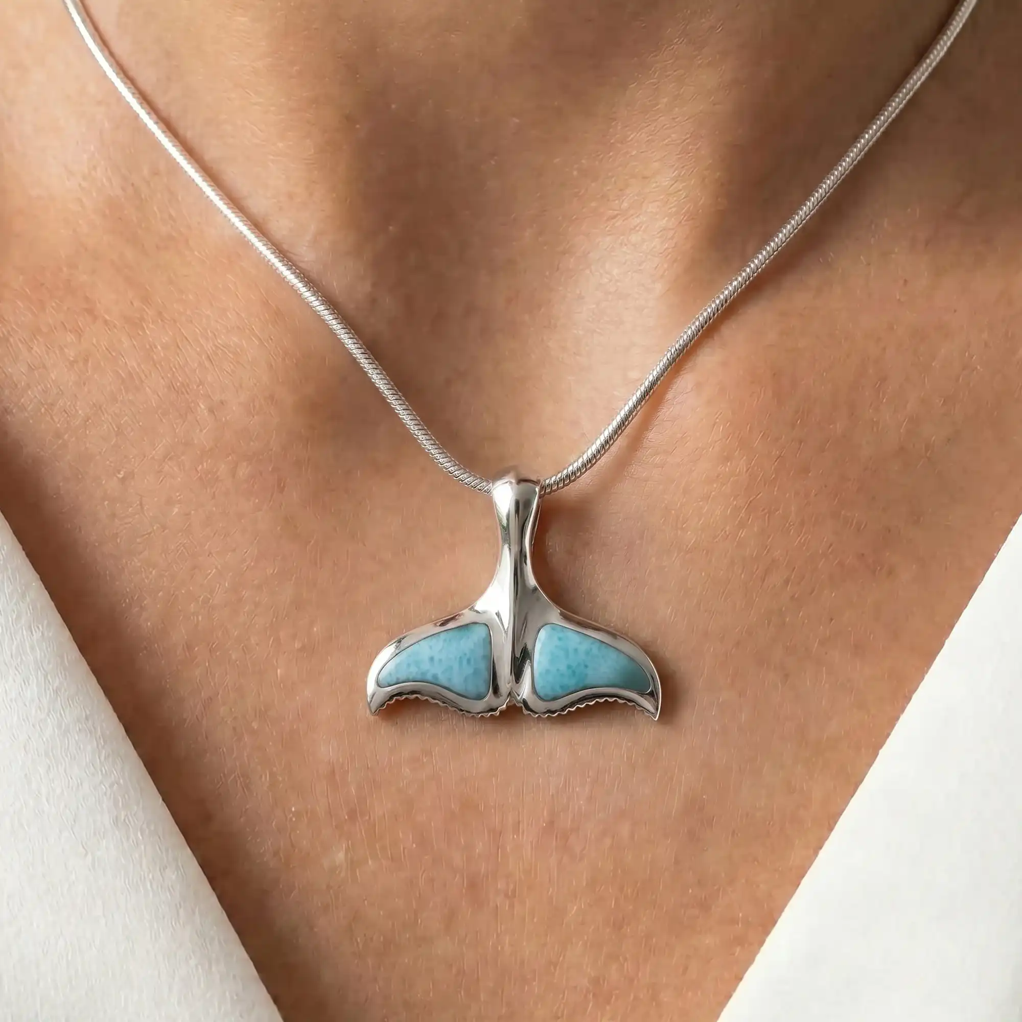 Whale Tail Necklace in sterling silver by Marahlago Larimar