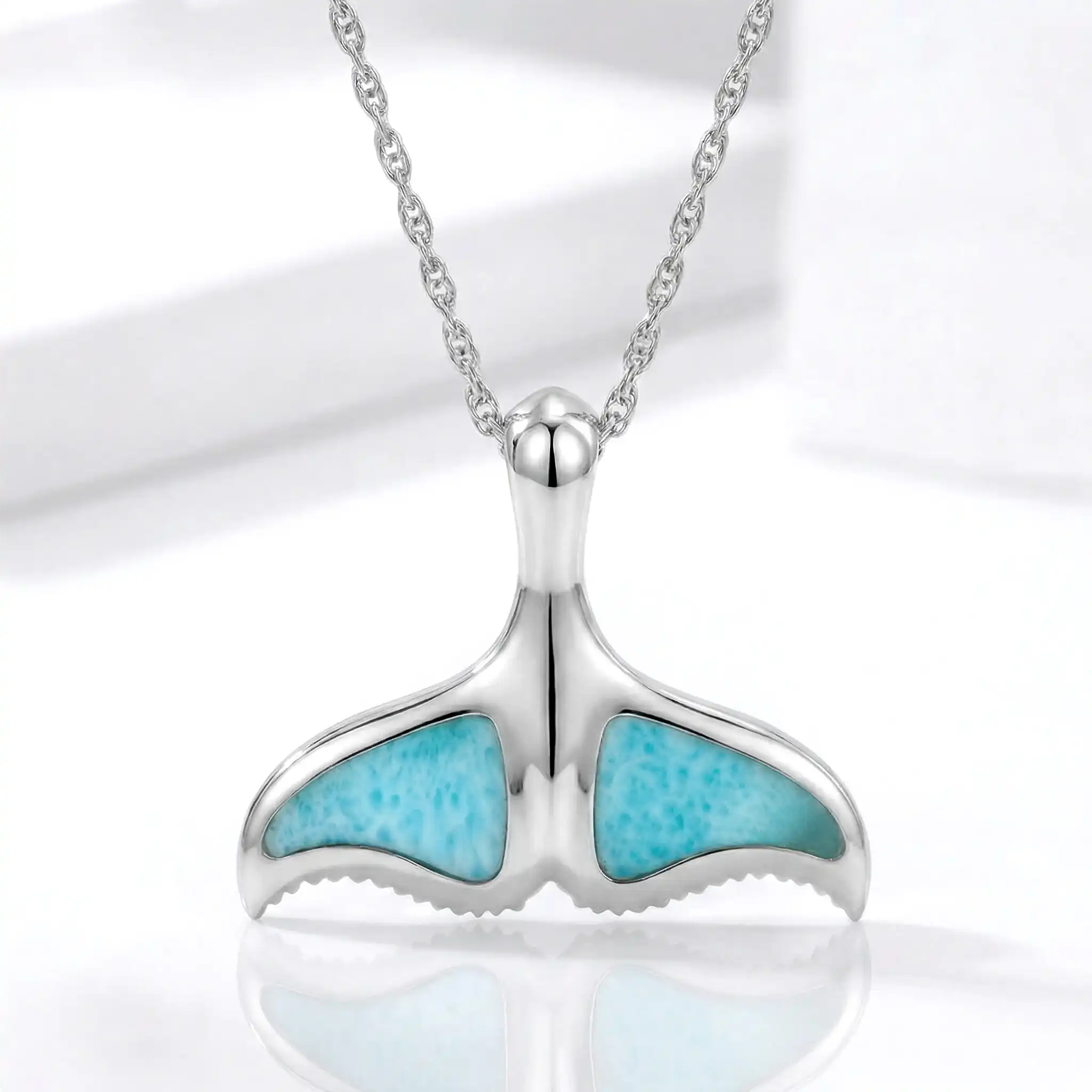 Whale Tail Necklace in sterling silver by Marahlago Larimar