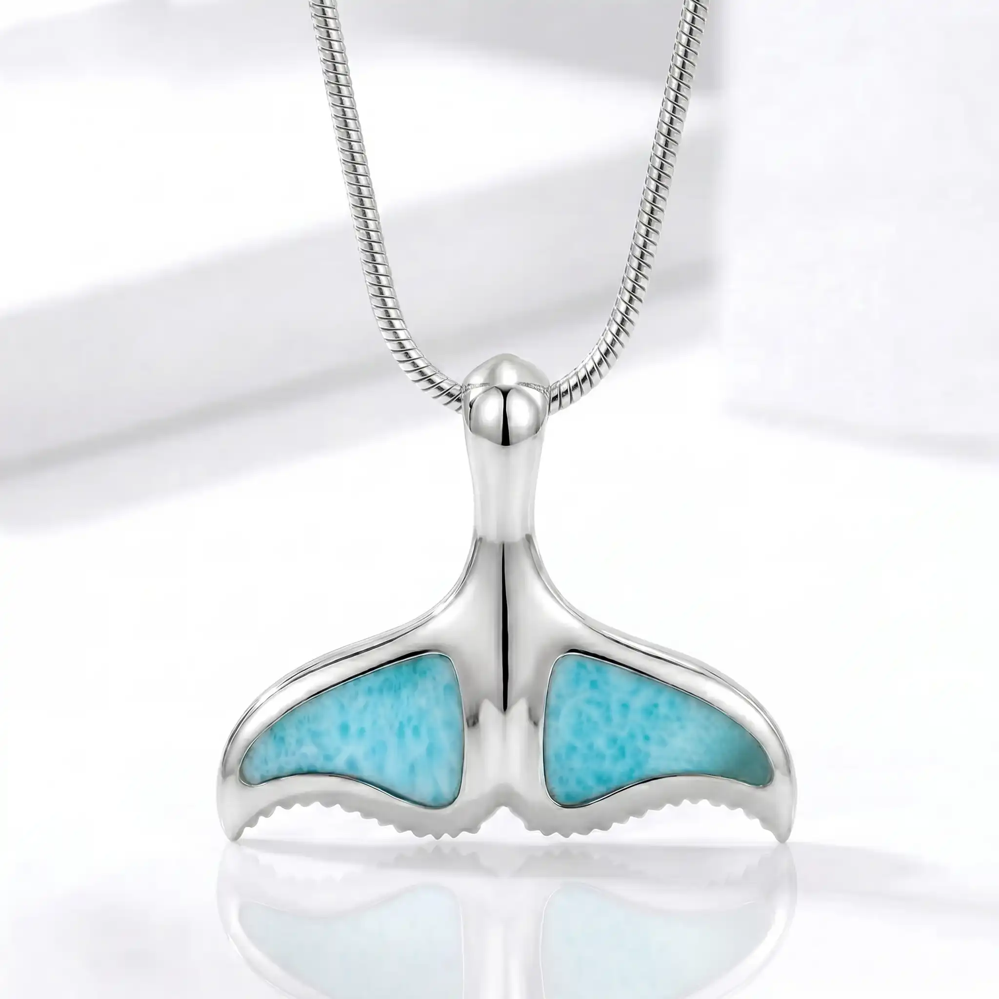 Whale Tail Necklace in sterling silver by Marahlago Larimar