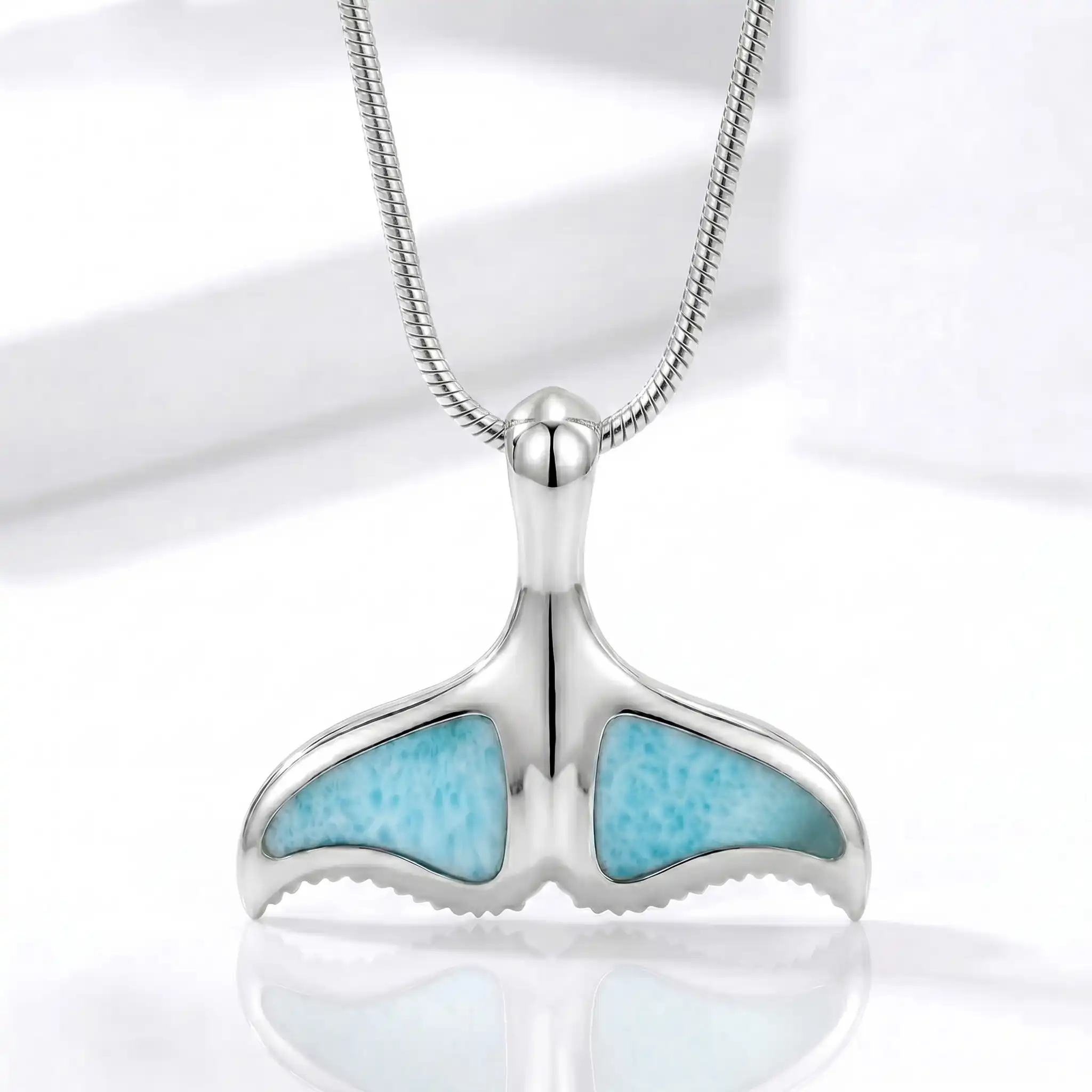 Whale Tail Necklace in sterling silver by Marahlago Larimar