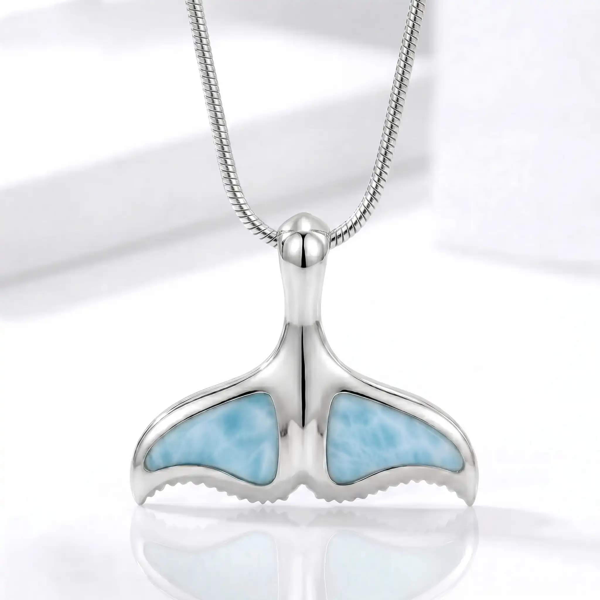 Whale Tail Necklace in sterling silver by Marahlago Larimar