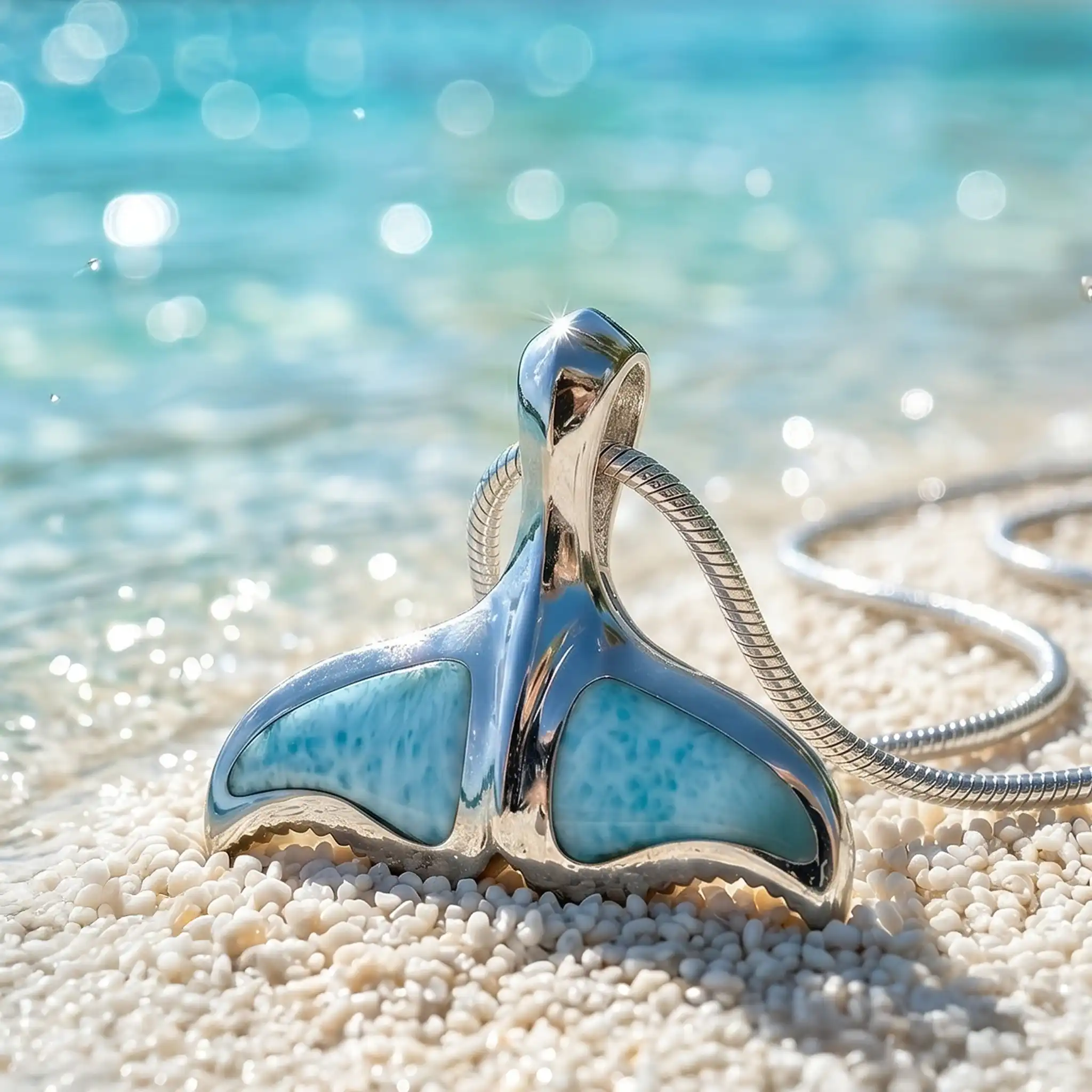 Whale Tail Necklace in sterling silver by Marahlago Larimar