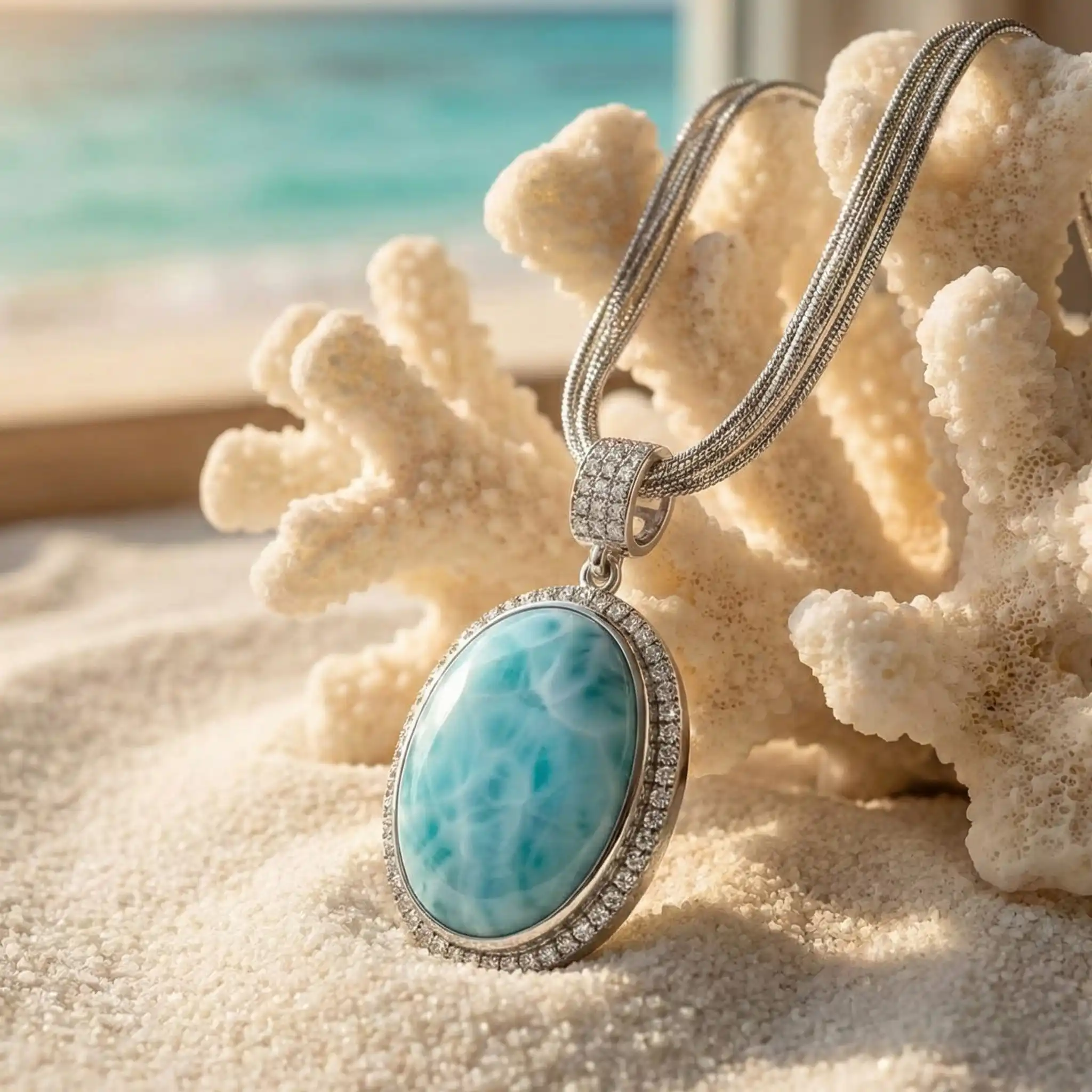 Long Necklace with sapphires chain in silver